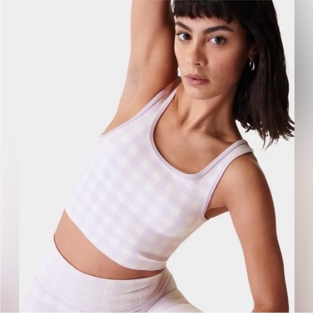 Sweaty Betty Purple Gingham Seamless Top